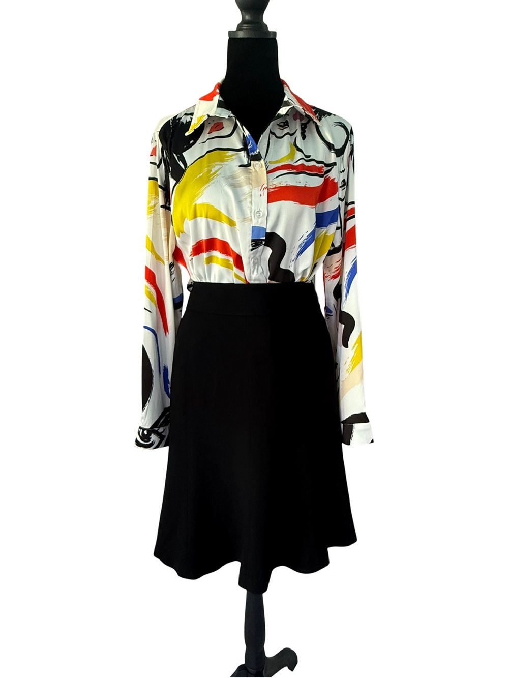 Lulumari Multicolor Art Print Button-Up Blouse | Collared | XL